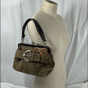 Genuine COACH olive brown suede handbag purse without rhinestone